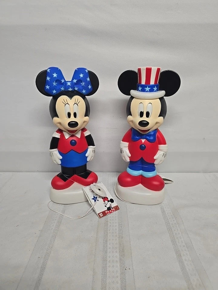 14" Disney Mickey And Minnie Mouse Pair Light Up Blow Mold NEW Patriotic Disney