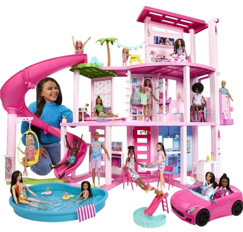Barbie Dreamhouse, Pool Party Doll House with 75+ Pieces and 3-Story Slide.