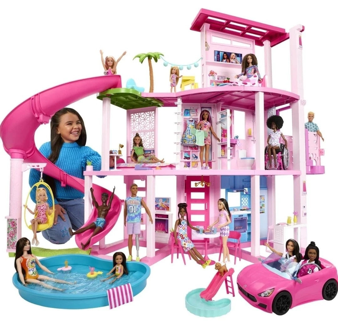 Barbie Dreamhouse, Pool Party Doll House with 75+ Pieces and 3-Story Slide.
