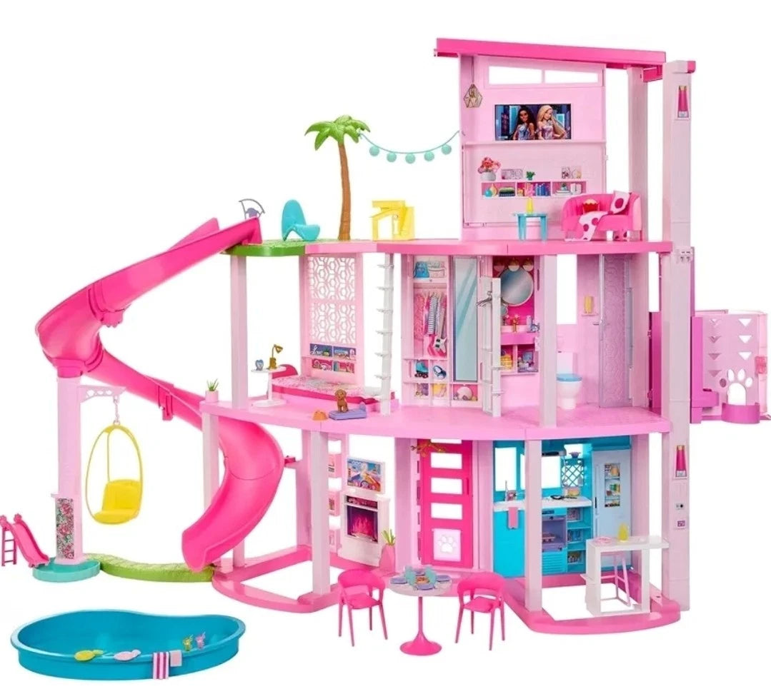 Barbie Dreamhouse, Pool Party Doll House with 75+ Pieces and 3-Story Slide.