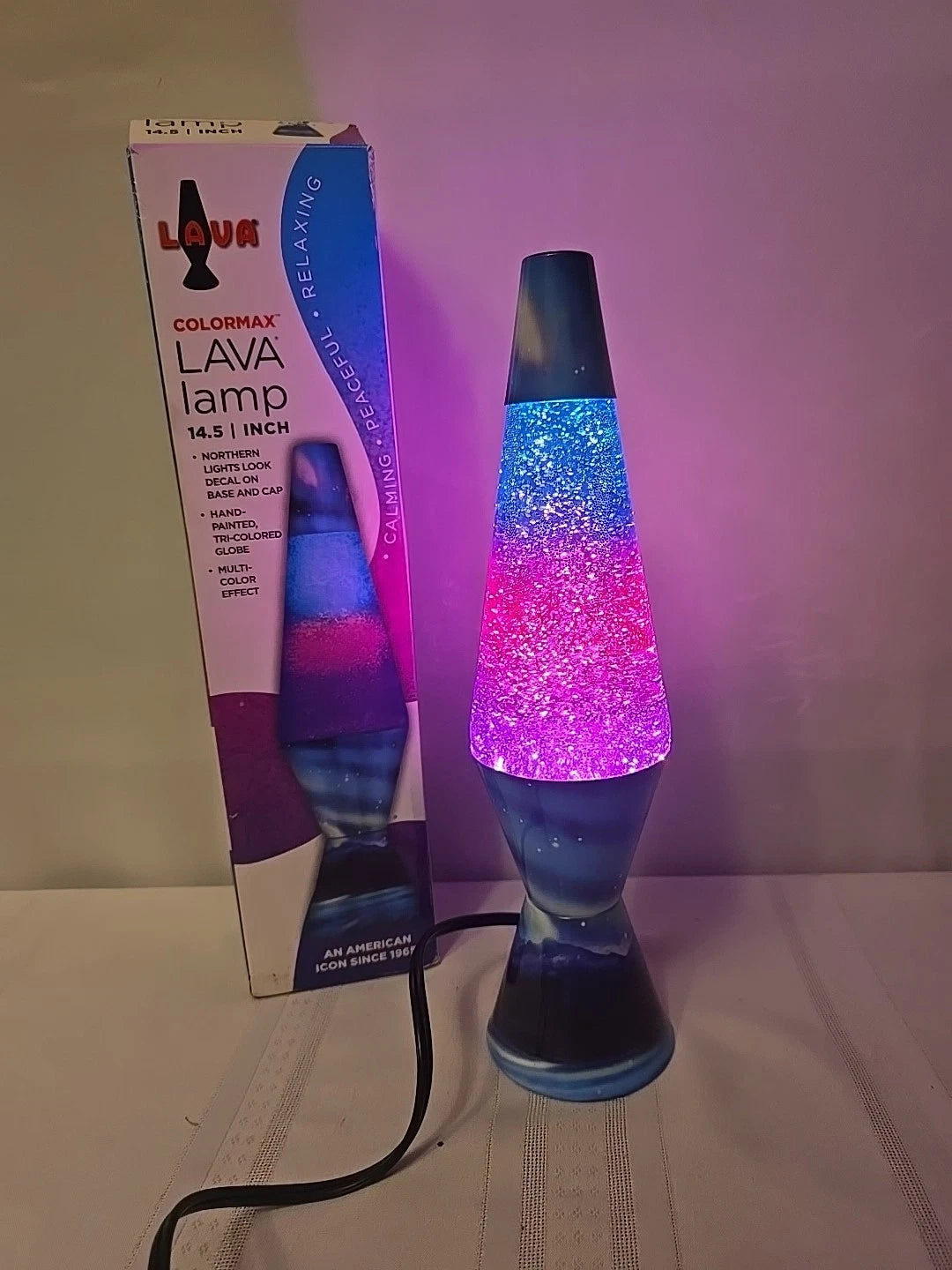 Lava Lamp 14.5" Colormax Northern Lights Glitter - Silver Glitter - Clear Liquid