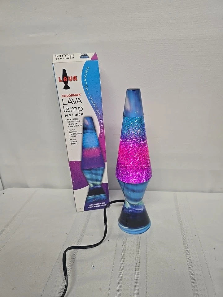 Lava Lamp 14.5" Colormax Northern Lights Glitter - Silver Glitter - Clear Liquid