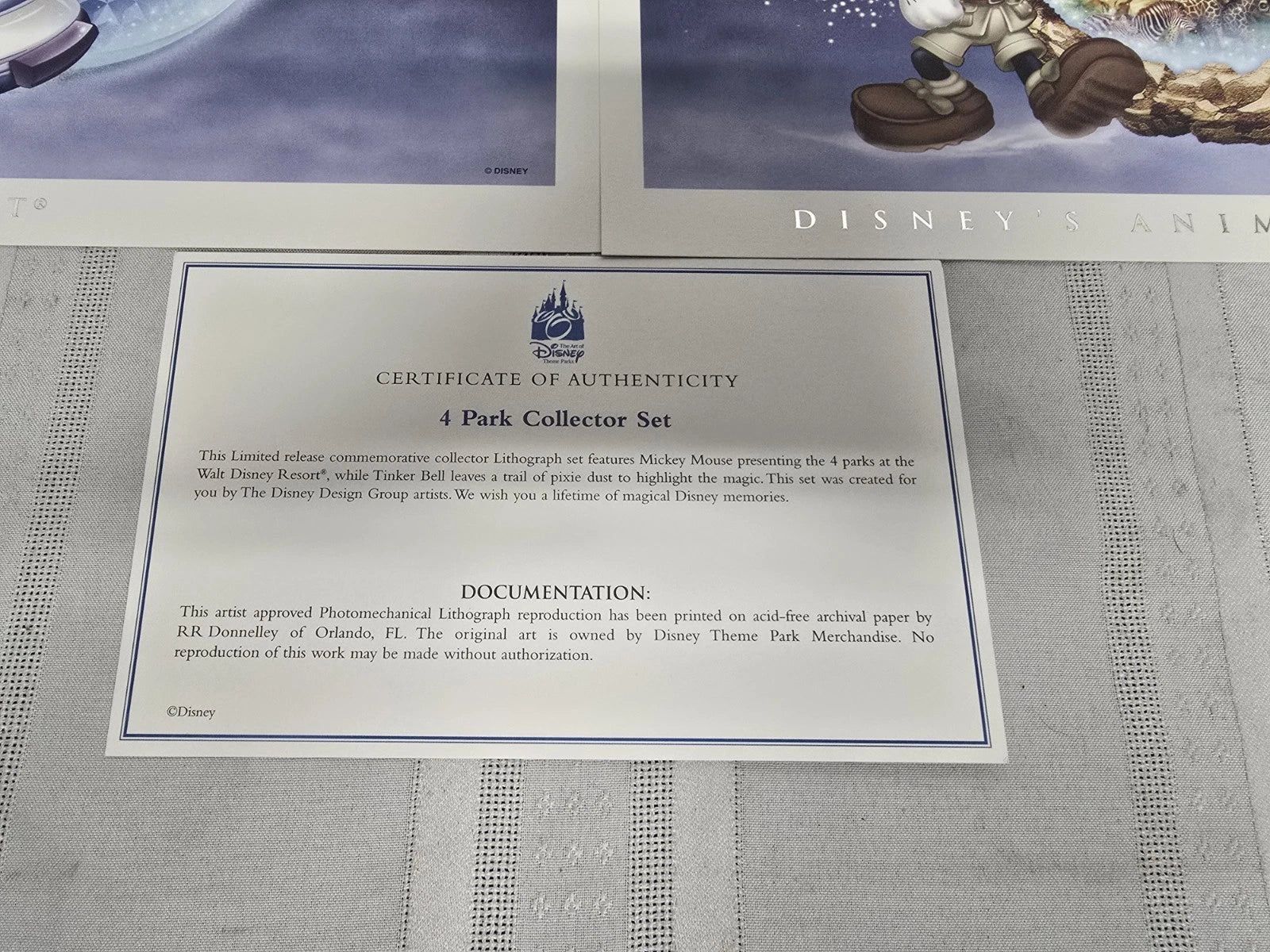 Disney World 4 Parks Collector Lithograph set w/Certificate of Authenticity