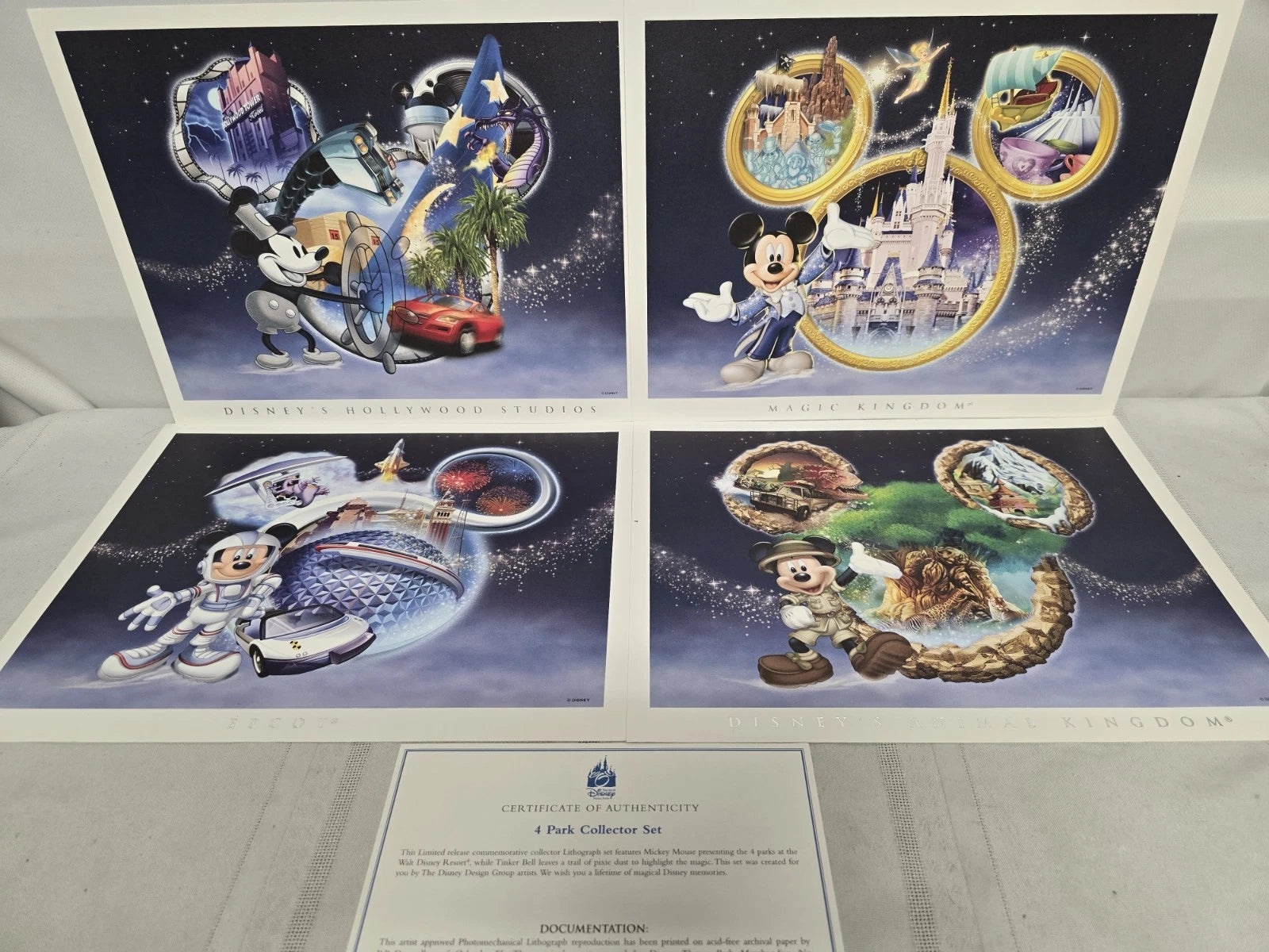 Disney World 4 Parks Collector Lithograph set w/Certificate of Authenticity